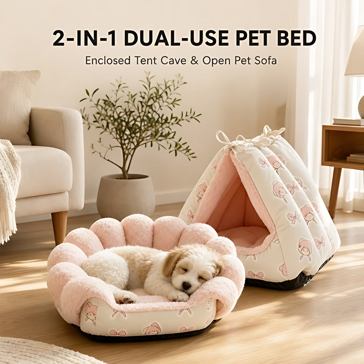 CozyPurr 2-in-1 Cat Sofa Bed – Petal Sofa + Tent Cave