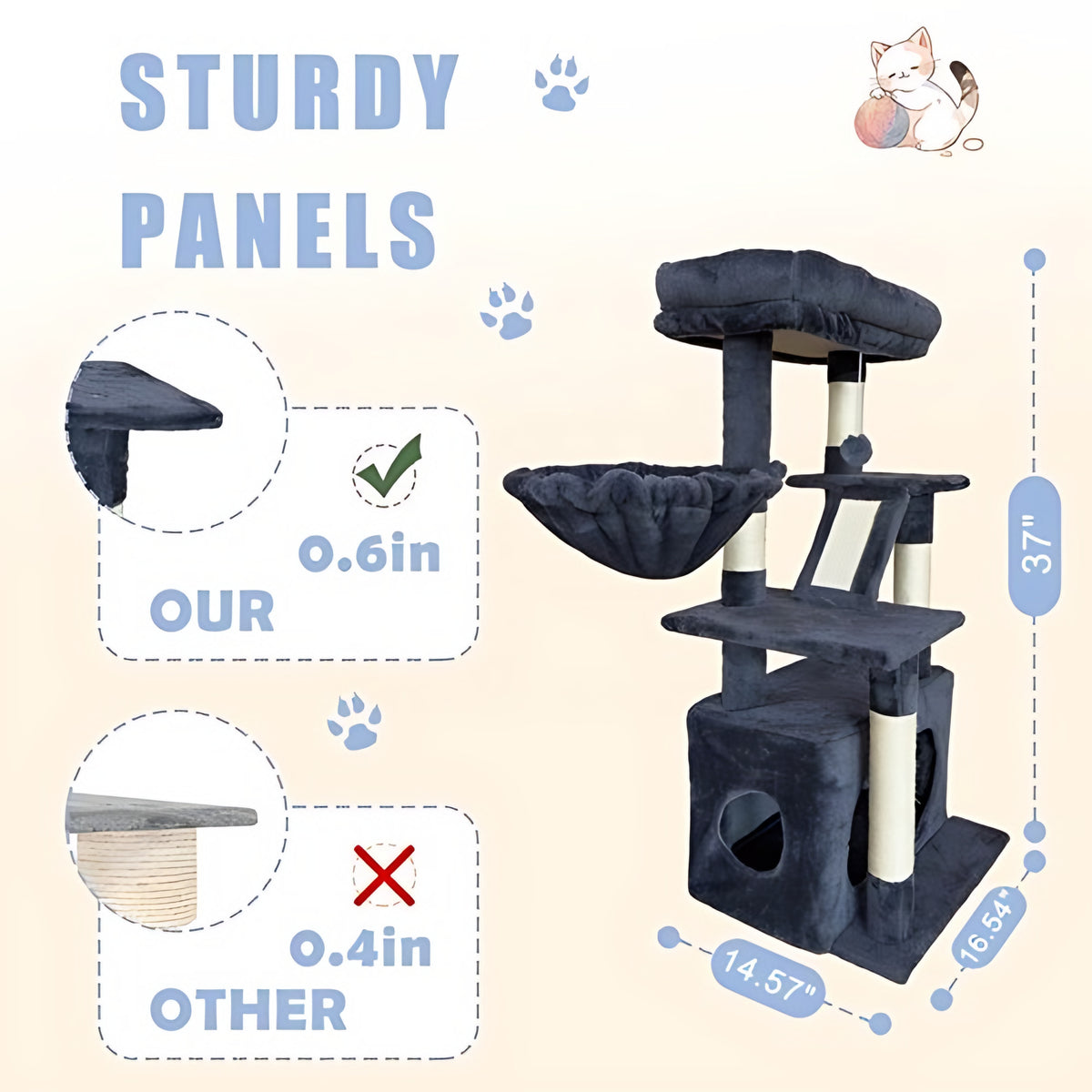 Multi-Level Cat Tree Tower – 5 Levels with Condo & Hammock