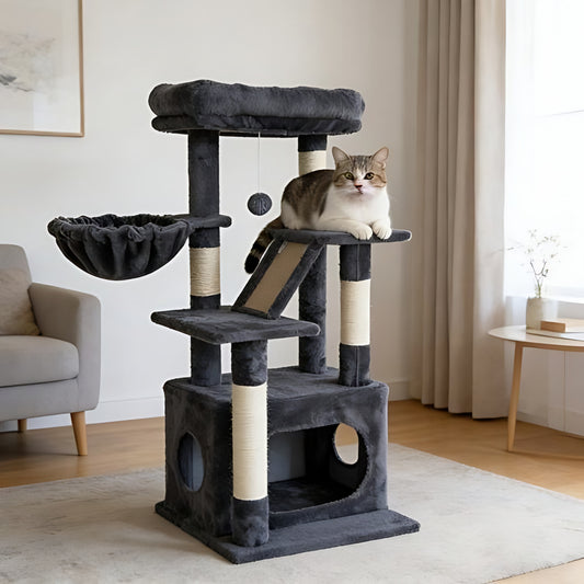 Multi-Level Cat Tree Tower – 5 Levels with Condo & Hammock