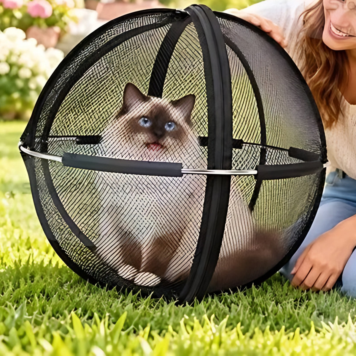 360° Rolling Cat Playpen Ball – Pop-Up Mesh Enclosure